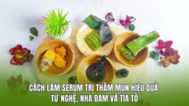 Cách làm serum trị thâm mụn từ nghệ, nha đam và tía tô